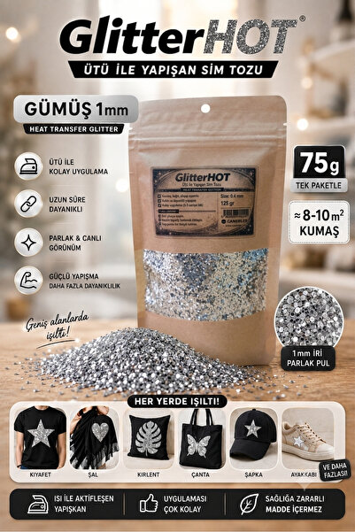 CANERLER ÜTÜ İLE YAPIŞAN SİM TOZU 1mm GÜMÜŞ | 75 gr Isı Ile Yapışan Sim