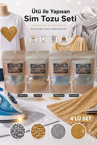 GlitterHOT Ütü ile Yapışan Toz Sim Seti 4 Paket 4 çeşit