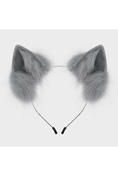 Choice8 Gray Handmade Faux Fur Animal Ears Headband Furry Cat Fox Ear Hairhoo...