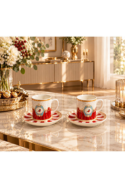 evinbizden Modern Porcelain 2-Person Coffee Cup Set 4-Piece Patterned Cup Set