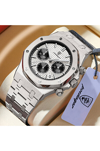 Choice5 926 Silver White POEDAGAR Luxury Men's Watches Stainless Steel Date C...