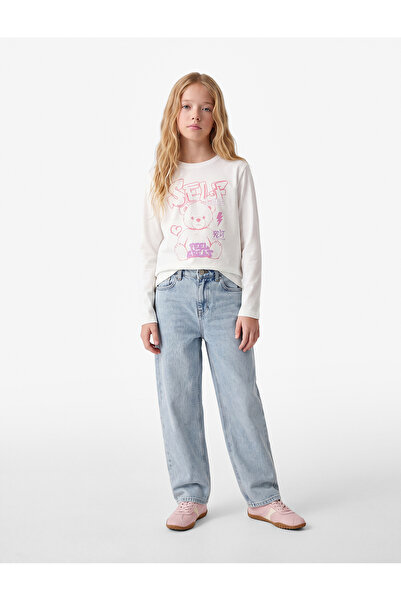 Koton Long Sleeve Crew Neck Teddy Bear Printed Cotton T-Shirt