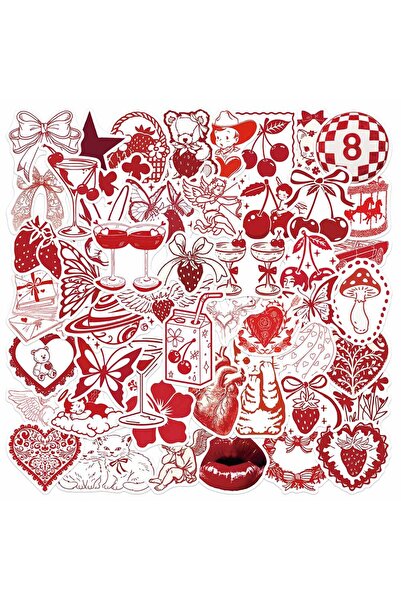 Choice 50pcs 50PCS Vintage Red Valentine's Day Stickers DIY Decorative Sticke...