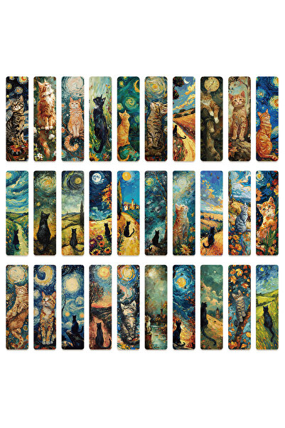 Choice 30pcs 30pcs oil painting style cat bookmark cartoon book page book dec...