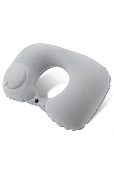 Choice 1pc grey Flocking Inflatable Portable Neck Pillow That Can Be Stored A...