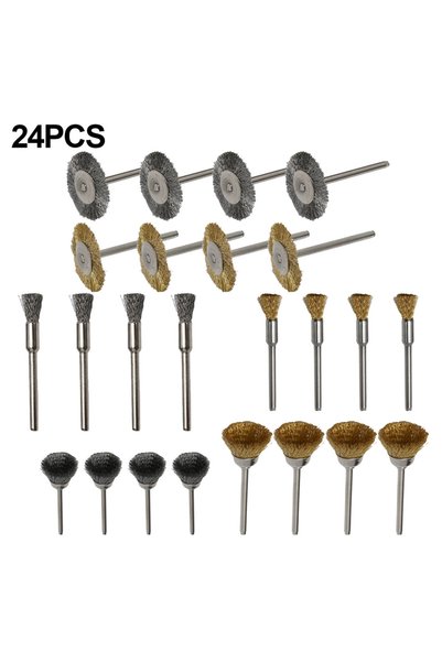 Choice 24Pcs Brass BrushSteel Wire Wheels Brushes Drill Rotary Tools Polishin...