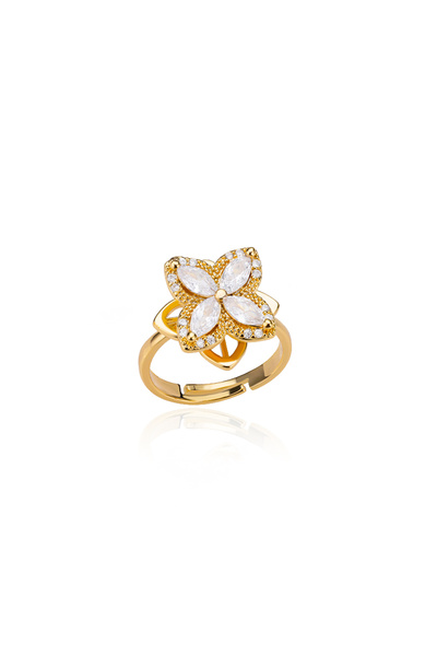 Choice5 Adjustable JZ3828G Spinner Zircon Heart Four Leaf Clover Rings For Wo...