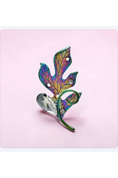 ESJ Kristal Taş 3 Boyutlu Yaprak Kadın Broş 3d Ebat: 4,5*6,2 Cm