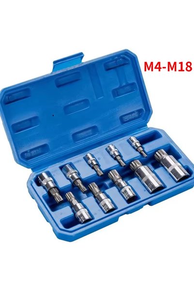 Choice مجموعة رؤوس لقم احترافية من 10 قطع M4-M18، ثلاثية المربعات، ذات رأس مر...