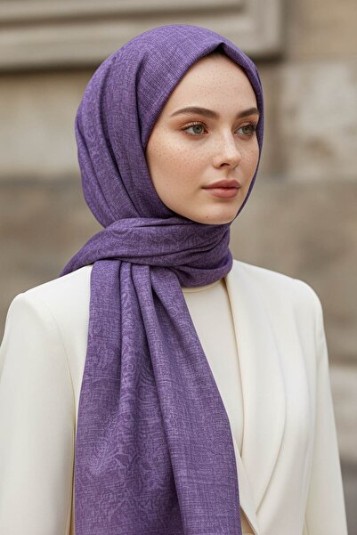 Vissona KREP DOKU DESENLİ LİLA RENKLİ 75X195 KIRIŞMAZ ŞAL