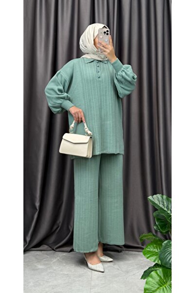 NİSUM MODA Polo Collar Knitwear Pants Suit