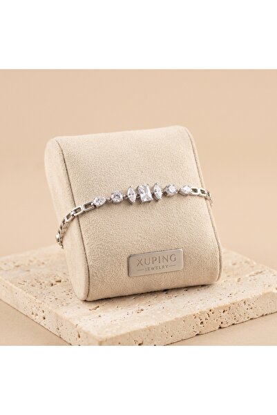 XUPING JEWELRY Vıp Seri 316L Çelik Gümüş Renk Baget Merkezli Işıltılı Su Yolu...