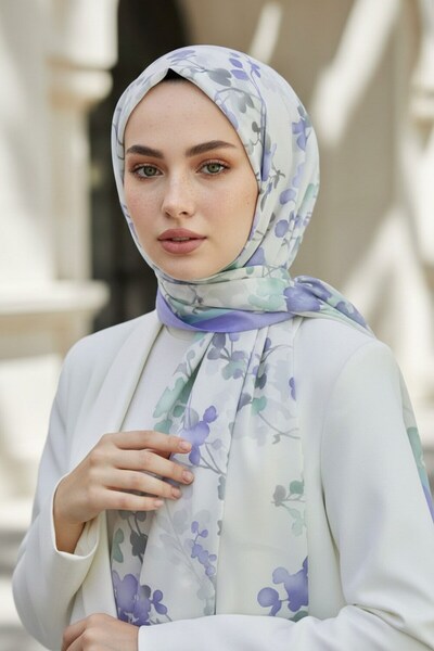 Vissona KREP ÇİÇEK DESENLİ BEBE MAVİSİ RENKLİ 75X195 KIRIŞMAZ ŞAL