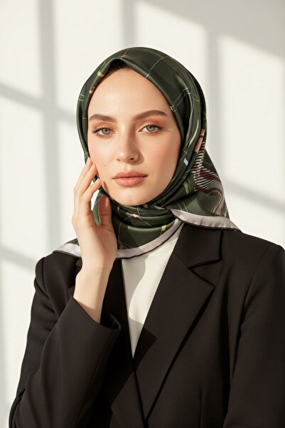 VİOLLA Twill Papatya Desenli Zümrüt Yeşili Renkli 90x90 Eşarp (İpek İçermez) ...