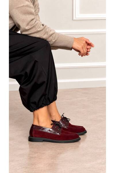 ESSO LA MİA Sider Loafer Shoes Genuine Leather Burgundy