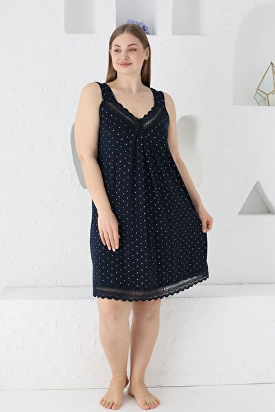 Lagertha by İntensive women's polka dot lace large size suspender nightgown