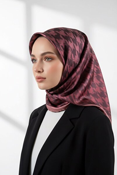 VİOLLA Twill Kazayağı Desenli Pudra Renkli 90x90 Eşarp (İpek İçermez) Kenar D...
