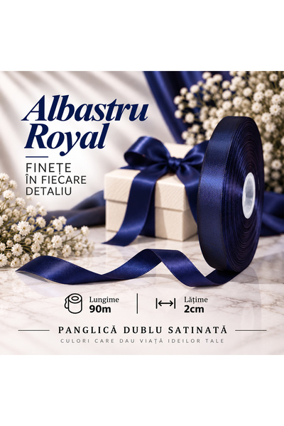 Papette Set 4 Role Panglică Dublu Satinată ALBASTRU ROYAL, 2cm x 90m