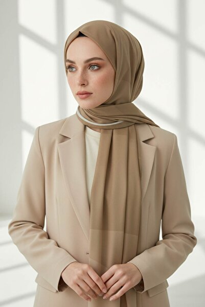 Vissona KREP GEOMETRİ DESENLİ BEJ RENKLİ 75X195 KIRIŞMAZ ŞAL