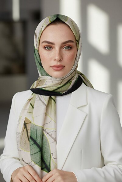 Vissona KREP YAPRAK DESENLİ ZÜMRÜT YEŞİLİ RENKLİ 75X195 KIRIŞMAZ ŞAL