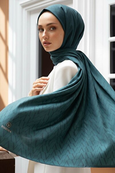 Vissona KREP DEGRADELİ MONOGRAM DESENLİ PETROL MAVİSİ RENKLİ 75X195 KIRIŞMAZ ŞAL