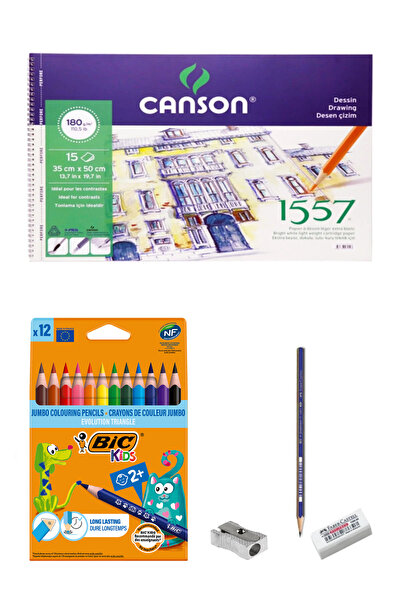 GLANCE Canson 1557 Resim Defteri 35x50cm 180 Gram 15 Yaprak Giotto Mega Tri K...