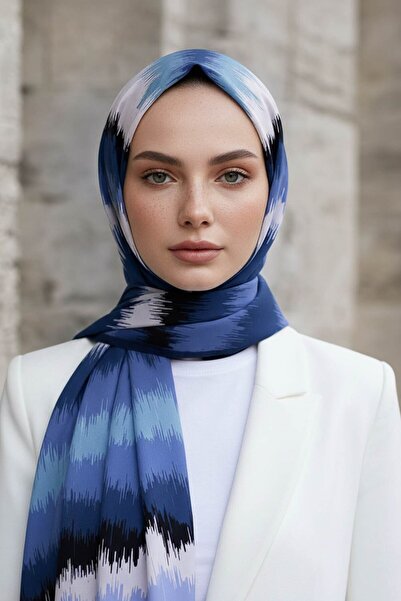 Vissona KREP FREKANS DESENLİ İNDİGO RENKLİ 75X195 KIRIŞMAZ ŞAL