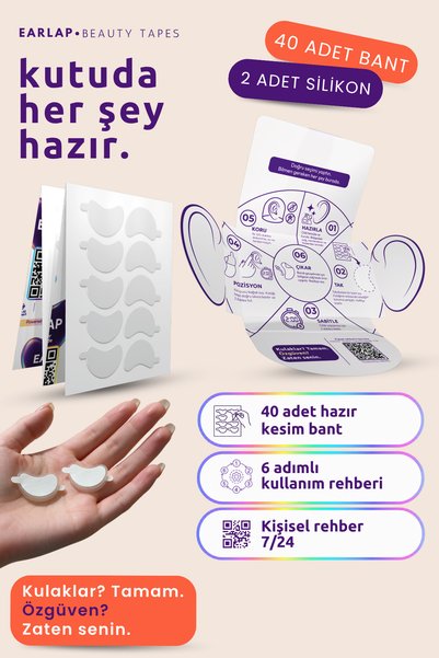Beauty Tapes EARLAP Bean Fit Şeffaf Kepçe Kulak Bandı, 40 Adet + 2 Silikon Aparat