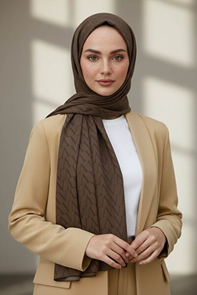 Vissona KREP DEGRADELİ MONOGRAM DESENLİ BEJ RENKLİ 75X195 KIRIŞMAZ ŞAL