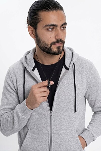 assef Erkek Gri Kapşonlu Ceket Relax Fit Rahat Kesim Pamuklu 2iplik İçi Polar...