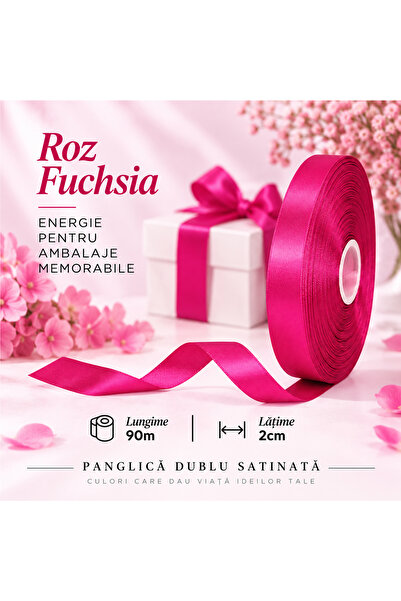 Papette Set 2 Role Panglică Dublu Satinată ROZ FUCHSIA, 2cm x 90m