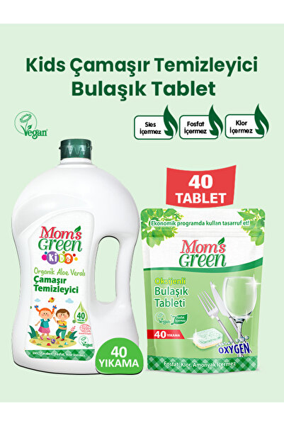 Mom's Green Kids Organik Çamaşır Temizleyici 1500 ml (40 Yıkama) ve Bulaşık T...