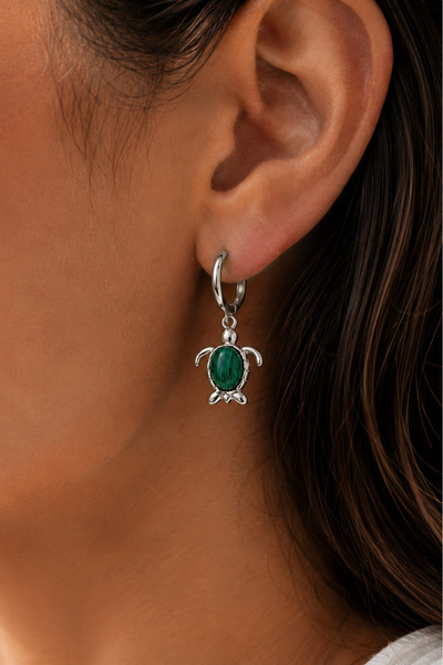 Spossy Silver Jewelry 925 Ayar Gümüş Silver Kaplamalı Malakit Taşlı Kaplumbağ...