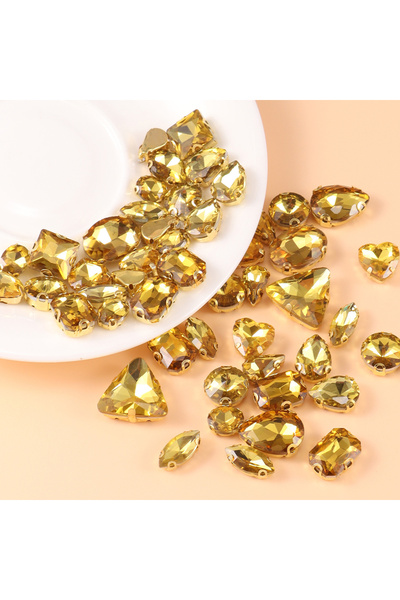 Choice9 50pcs gold yellow Mixed size glass rhinestone with claw cut diamond o...
