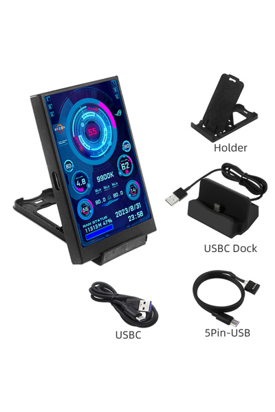 choice2 Black-Dock 3.5 Inch Type-C Secondary Screen for Computer CPU RAM GPU ...