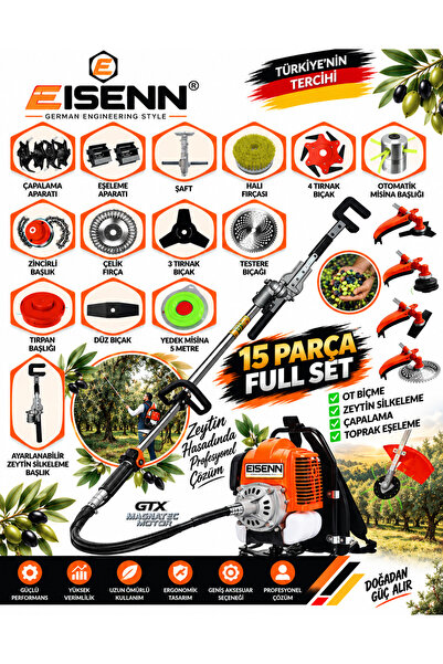 EISEnn AGRONEX-15X 15 Parça Full Set Sırt Tipi Zeytin Silkeme Hasat Toplama +...
