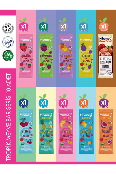 mixmey Tropik Meyve Bar Serisi 10 Adet | Sağlıklı Atıştırmalıklar – Vegan, Gl...