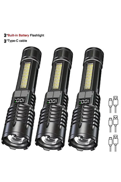 Choice Black 3pcs Portable High Power LED Flashlight Powerful TYPE-C Recharge...
