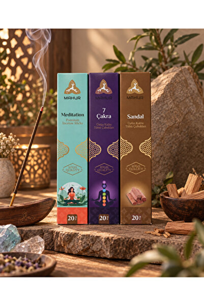 MAHUR Premium Tütsü Seti 3’lü – Meditation, 7 Çakra, Sandal