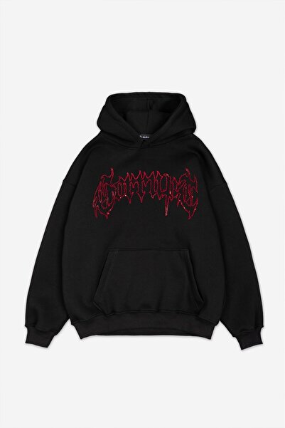 Fadeback Rhinestones Kırmızı Taşlı Corrupt Oversize Hoodie