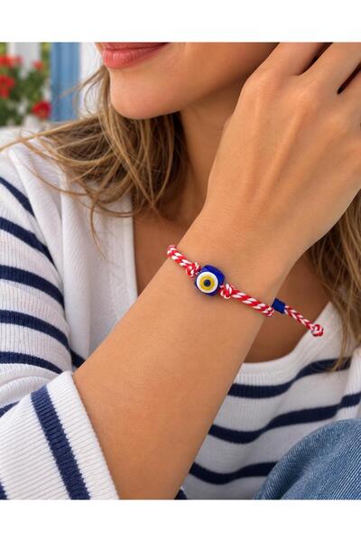 maycollection Blue Glass Evil Eye Bead Red White Martençka Rope Bracelet