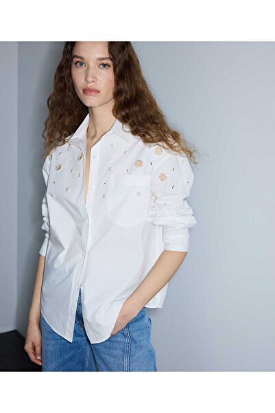 İpekyol Nakışlı cutout poplin gömlek