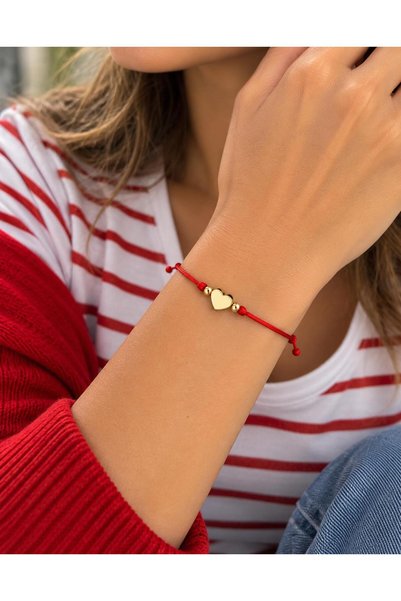 maycollection Gold Heart Red String Bracelet