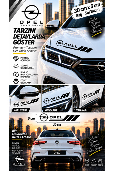 İntervex Global OPEL Uyumlu Spor Gövde Şerit Sticker Sağ Sol Yan Kapı Çamurlu...