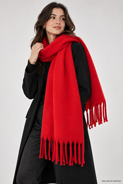 ZERAMİNE Women's Winter Tassel Scarf |   Soft Textured Thick Shawl - Soft Bou...