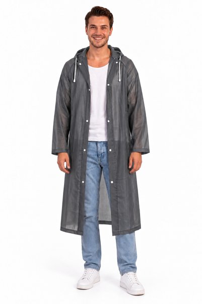 SARFEX Unisex Gri Su Rüzgar Geçirmez Yağmurluk Kapşonlu