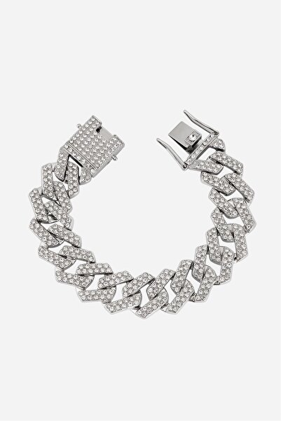 Crupt Studio 20mm Iced Out Prong Chain Silver Ton Erkek Bileklik