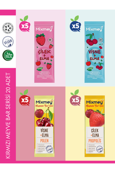 mixmey Kırmızı Meyve Bar Serisi 20 Adet | Sağlıklı Atıştırmalıklar – Vegan, G...