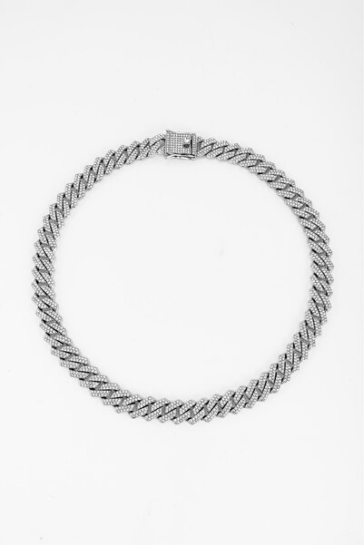 Crupt Studio 14mm Iced Out Prong Chain Silver Ton Erkek Kolye