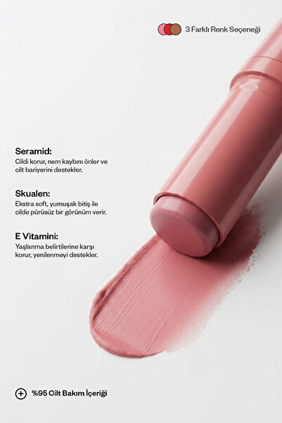 Kremi Allık Ruj Göz Farı Kiss&Blush | Nemlendirici Makyaj Makeup | Stick | Seramid Skualen Vitamin E